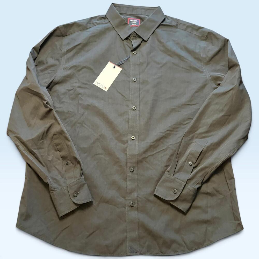 UNTUCKit Shirt Mens 2XL Black Stone Wrinkle Free Button Front Long Sleeve Cotton